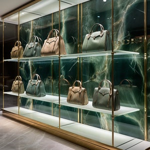 Wall Decorative Panels for Display in Retail Spaces, Stores and Shops, translucent Quartzite Marble for a Luxury Display.