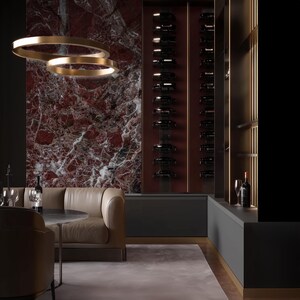 Gothic home decor wall panels in a dark red and black marble look. Inspired by Rosso Levanto marble, ARKdeko’s luxury panels bring bold elegance to gothic interiors, wine rooms, and statement walls.