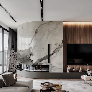 Curved Walls with Marble Seamlessly: flexible marble effect panels for curved accent walls.