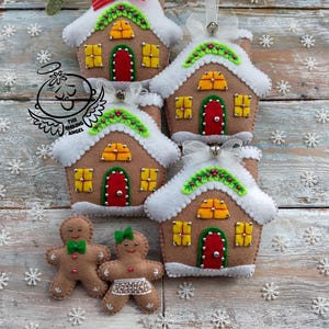 Felt gingerbread house, Felt Christmas Tree Ornament, Christmas ornaments felt, Christmas Tree, Felt ornaments, Felt decoration, Set