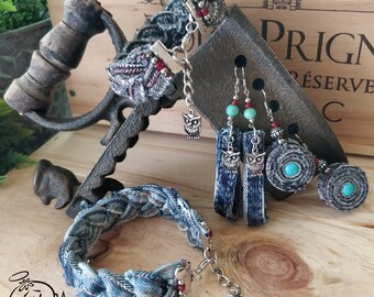 Denim Earrings and Bracelets, Upcycled Denim Jewellery, Boho & Hippie, Summer Festival, Jeans Lovers Gift, Recycled Gift, Sustainable Gift