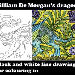 Print and colour in a dragon from one of William De Morgan's beautiful tiles