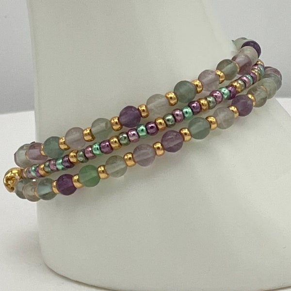 bracelet multi rangs pierres naturelles semi précieuses fluorite, perles miyuki