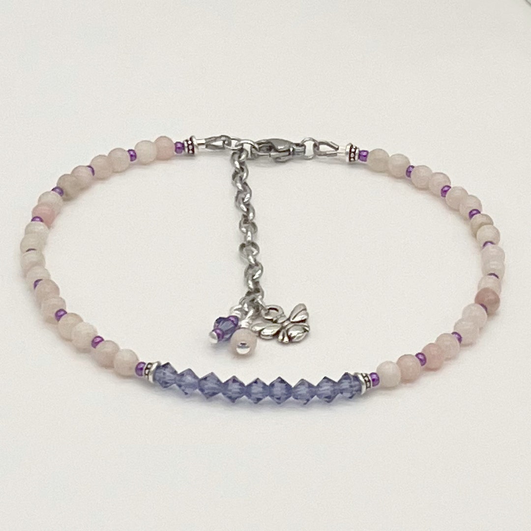 Bracelet De Cheville Femme COAI En Pierres Naturelles Colorées - Longueur Réglable 22+5 Cm, Fermoir Mousqueton Plaqué Or