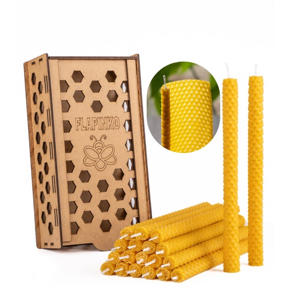 Beeswax Candles Handmade Tapered Candle 20pcs 21cm x1cm–Honeycomb Bee Wax – Decorative Candles - Natural Organic