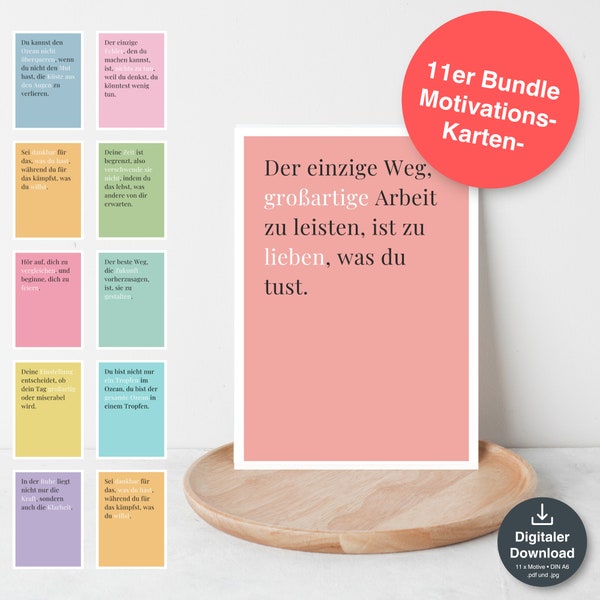 Inspirierende Sprüche Postkarten-Bundle – 11 minimalistische Karten – Digitaler Download – Motivation im Taschenformat