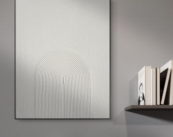 Obraz strukturalny linearny teksturowy art minimalistyczny 50x40 cm, łuk gipsowy, biały struktura łuki linear abstrakcyjny, boho