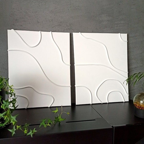 Obraz strukturalny dyptyk strukturalny biały nowoczesny zestaw obrazów dwa obrazy przestrzenne 50x40