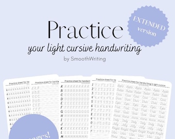 Cursive Handwriting Practice Sheets – 63 Page Digital Download for iPad & Printable | Light Cursive Alphabet Worksheets