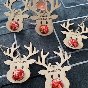 Personalisierte Rentier Geschenkanhänger, Gastgeschenk, Baumschmuck, Weihnachtskugel, Weihnachtsdeko, Mitbringsel