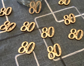 Personalized 80th birthday scatter decoration, wooden numbers, table decoration with name and date.