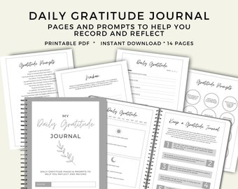 Simple Gratitude Journal, Daily Journaling Pages with Prompts for Mindfulness, Wellbeing Planner, Mental Health, Printable PDF, Digital