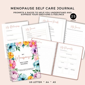 Journal de soins personnels, Imprimable, Invites de journalisation quotidiennes, Santé mentale, Anxiété, Pleine conscience, Ménopause, Périménopause, Numérique, Floral