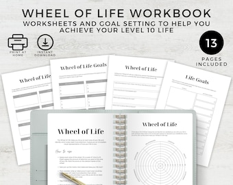 Planificador de la Rueda de la Vida Imprimible, Nivel 10, Plantilla de establecimiento de objetivos, Autodesarrollo, Hoja de trabajo de crecimiento personal, Herramienta de coaching de vida, Digital