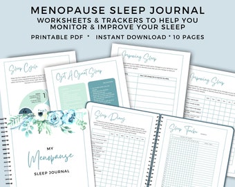 Sleep Tracker Journal for Menopause, Daily & Monthly Diary, Evaluation Worksheet, Self Care Planner, Perimenopause, Digital, Blue Floral PDF