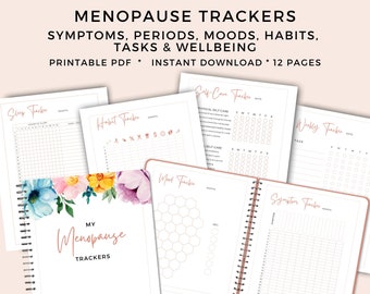 Health Trackers, Printable, Symptoms, Periods, Mood, Sleep, Habits, Anxiety Planner, Menopause, Perimenopause, Digital, Bright Floral
