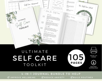 Druckbares Self Care Journal Bundle, Routinen, Wohlbefinden Handbuch, Wellness Planner, Angst Workbook, Achtsamkeit, Selbstliebe, Digital, PDF