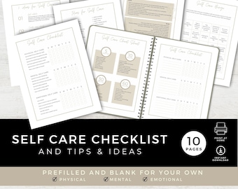 Daily Self Care Checklist PDF, Printable, Weekly Tracker, Mindfulness Journal, Wellbeing Template, Mental Health Planner, Digital, Neutral