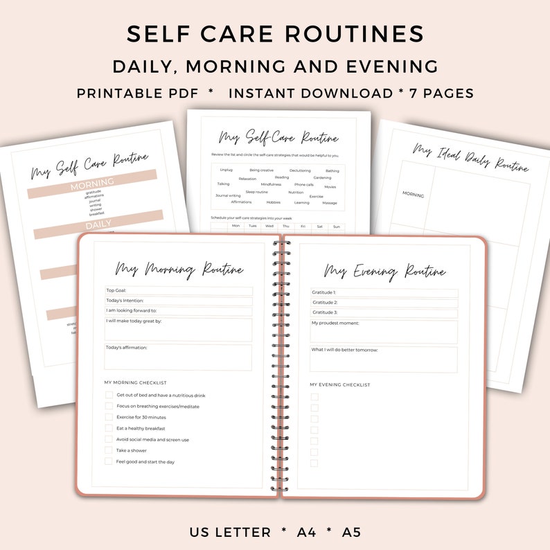 Self Care Daily Routine, Printable PDF, Morning Intention, Evening ...