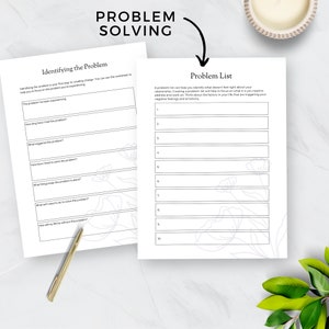 May include: A printable worksheet with a floral design, titled "Problem Solving". The worksheet includes two sections: "Identifying the Problem" and "Problem List". The "Identifying the Problem" section includes prompts to help identify and analyze a problem, while the "Problem List" section provides a space to list out problems.