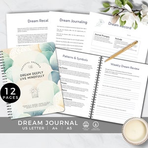 Dream Journal Worksheet, Journaling Prompts, Sleep Record, Daily and Weekly Tracker, Lucid Dreaming Diary, Analysis and Interpretation Guide