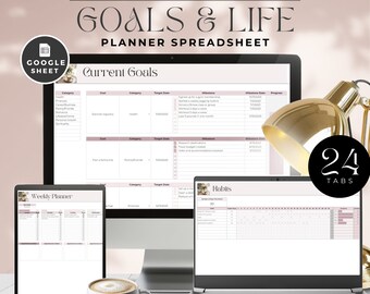 Goal Setting Google Sheet, Life Planner, Digital Daily To Do Organizer, Project and Task Template, Habit Tracker, Schedules & Calendar