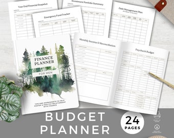 Mens Budget Planner, Paycheck Tracker, Income and Savings Templates, Monthly Annual Financial Review, Debt Management, Investment Goals
