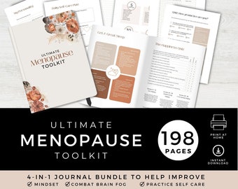 Menopause Wellbeing Toolkit, Perimenopause Self Care Planner, Positive Mindset Journal, Health Trackers, Brain Fog, Digital, Boho, PDF