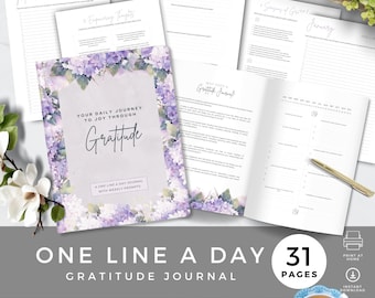 One Line A Day Journal Printable, Gratitude Worksheets PDF, Daily 5 Minute Template, Weekly Journaling Prompts for Mindfulness and Wellbeing