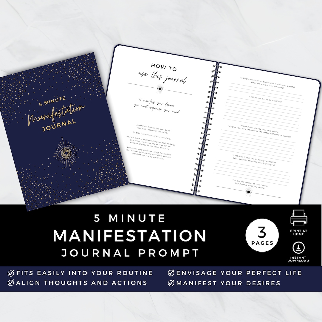 Five Minute Journal for Manifestation, Printable PDF, Manifest Goals ...