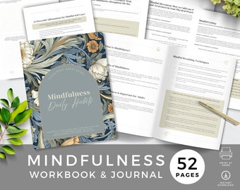 Mindfulness Journal Workbook with Prompts, Mindful Eating, Self Care & Wellbeing Planner, Breathing Exercises, Mental Health, WM PDF