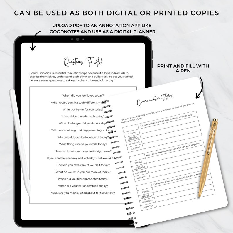 Couples Therapy Worksheets for Communication, Relationship Workbook ...