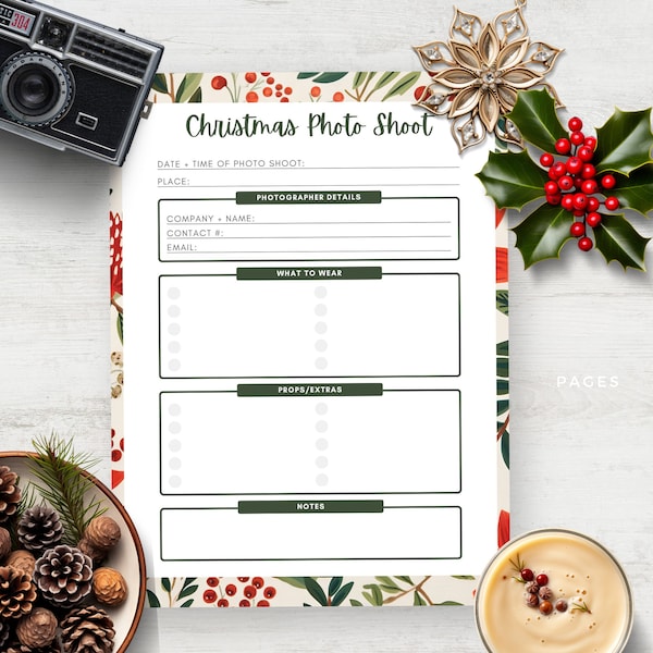 Christmas Photoshoot Checklist, Holiday Card Photography Planner, Family Photo Shoot, Festive Home Photographer List, Printable PDF, Digital