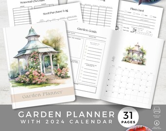 Garden Planner 2024, Gardening Organizer, Seed & Plant Log Book, Flower And Vegetable Journal, Seasonal Checklist, Annual Calendar, Trackers