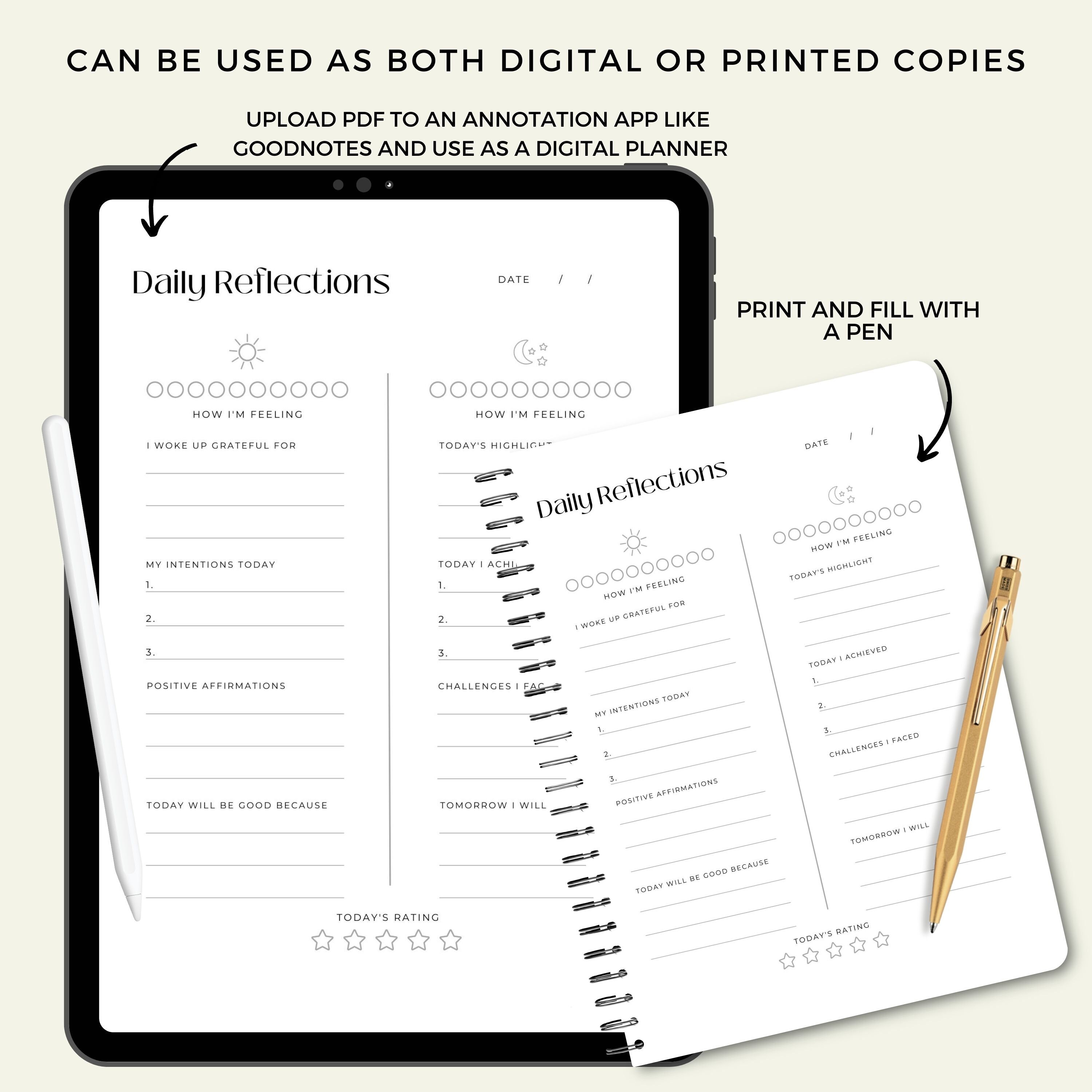 5 Minute Journal, Printable PDF, Morning Intentions, Evening ...