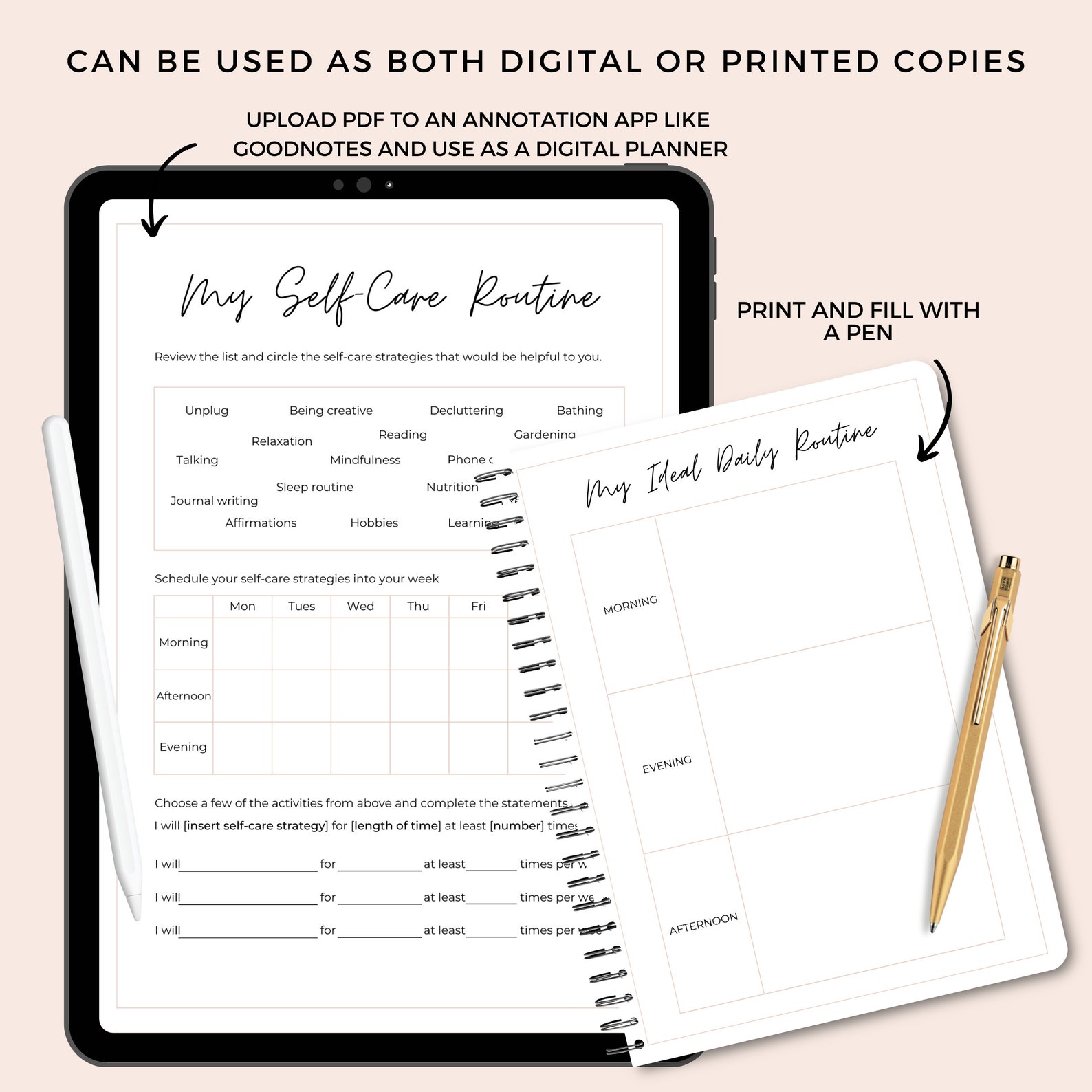 Self Care Daily Routine, Printable PDF, Morning Intention, Evening ...