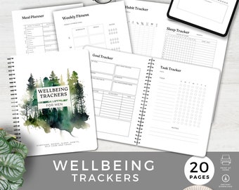 Habit Tracker for Men, Wellbeing & Self Care Checklists, Daily Review, Mood Log, Sleep Diary, Mental Health Journal, Goal and Task Planner
