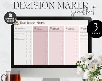 Beslissingsmatrix Google Spreadsheets, Eisenhower-prioriteitsjabloon, Brain Dump, Taakactielijsttracker, Takenlijst, Digitale planningchecklist