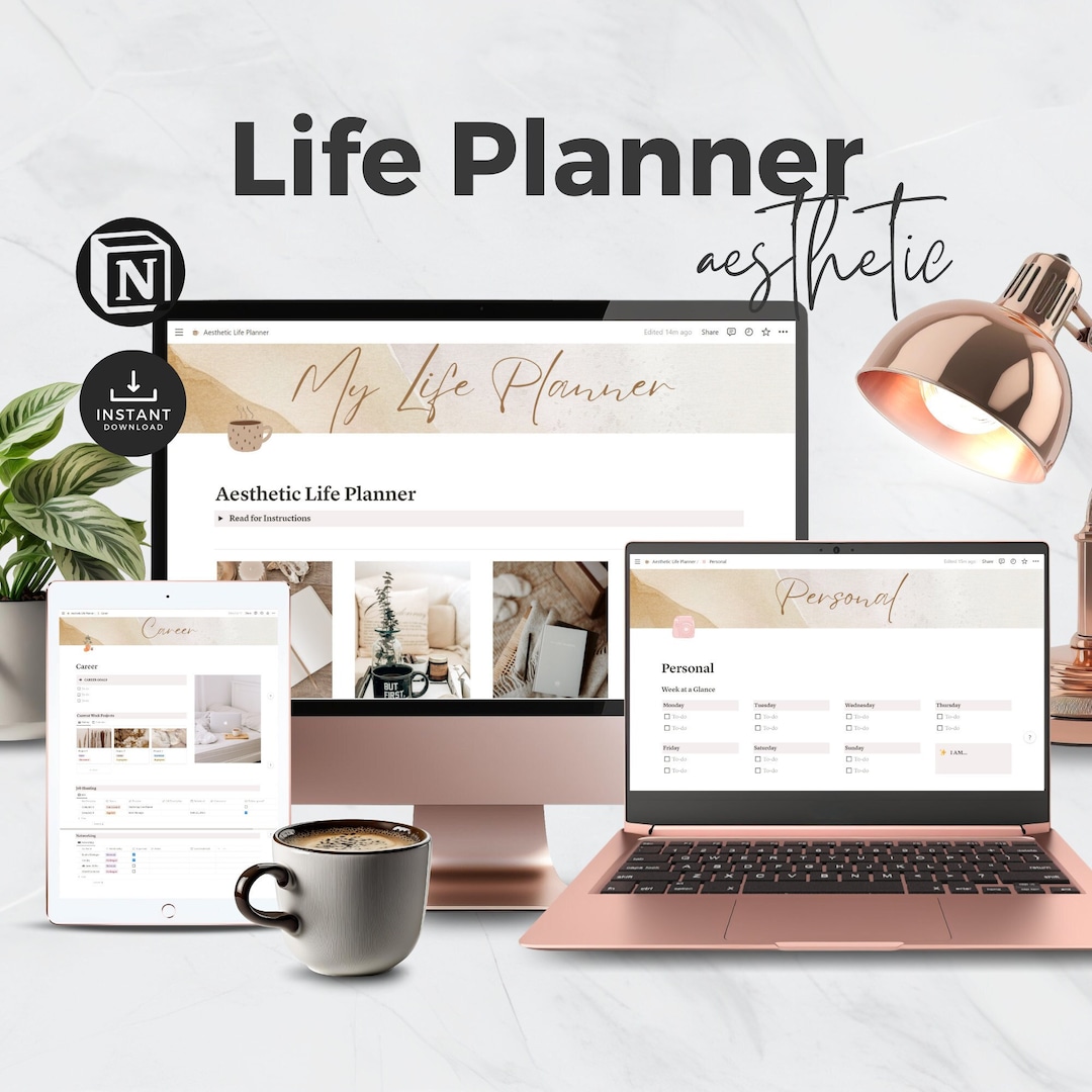 Notion Life Planner Template, Simple Aesthetic, All in One Personal