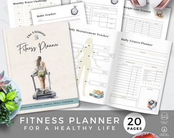 Women Workout Planner for Beginners, Fitness Goal Tracker, Weight Loss Log Template,  Healthy Food Diary, Wellbeing Workbook, Printable