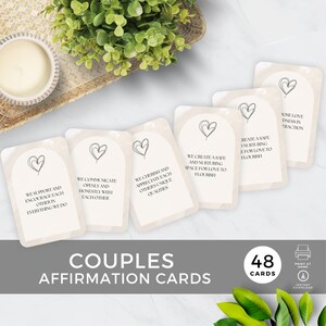 Carte di affermazione positiva per coppie, attività serale con appuntamento, gratitudine relazionale, regalo cartaceo per il primo anniversario, download istantaneo, stampabile