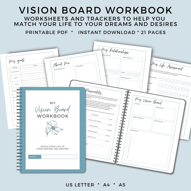 Goal Setting Vision Board Printable, Personal Development Planner ...