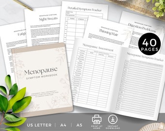 Menopause Symptom Tracker Workbook, Assessment Log, Perimenopause Conditions Guide, Women's Health Chart, Self Care Journal, Neutral Floral