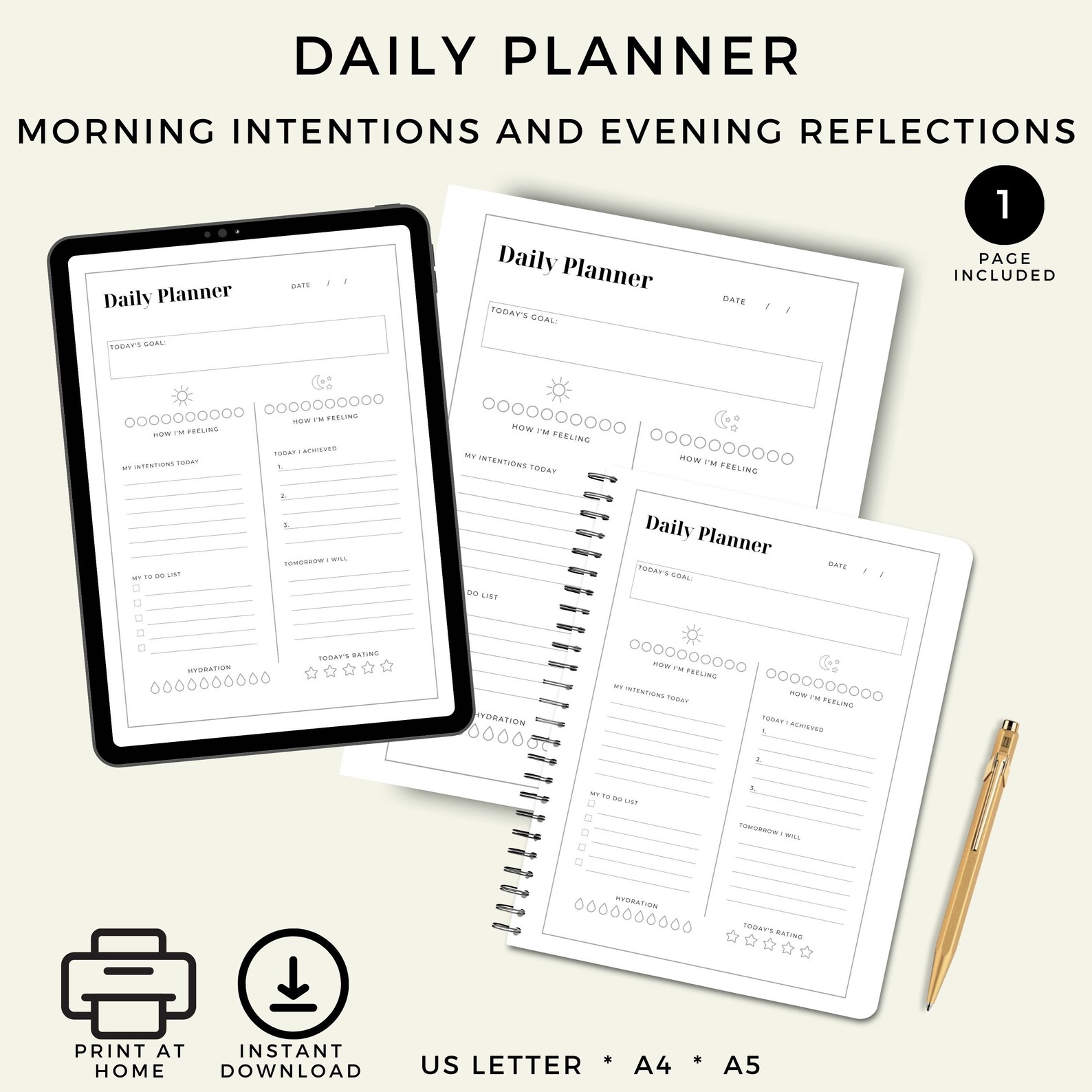Mourning Routine Intentions Worksheet Daily Planner, Printable, Morning Intentions, Evening Reflections, to ...