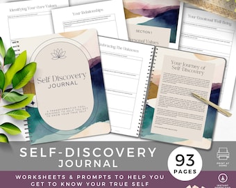 Self Discovery Journal, Personal Growth Worksheets, Guided Journal Prompts for Self-Development, Self Care Workbook, Life Transition Tool