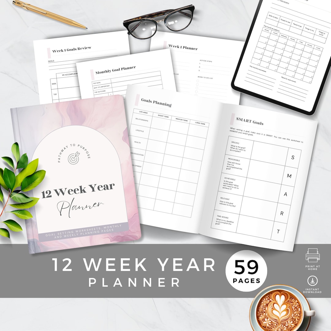 12 Week Year Goal Planner 90 Days, Printable Weekly and Monthly ...