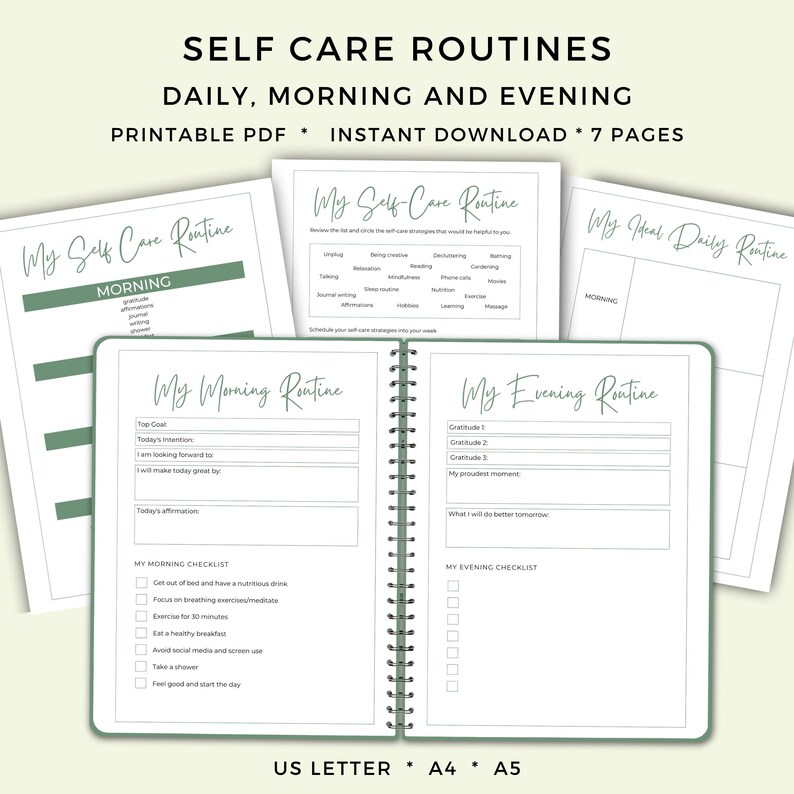 Printable Self Care Routine, Daily Checklist, Morning Intentions ...