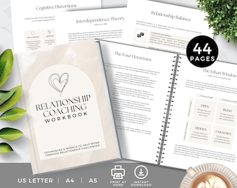 Relationships Coaching Workbook, Couples Therapy Worksheets, Beginners Guide for Coaches, Marriage Self Help Tools & Models, Printable PDF