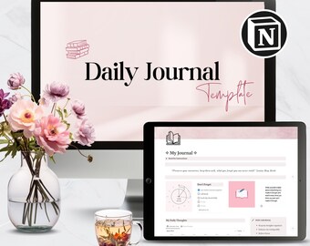 Notion Daily Journal Template, Gratitude Dashboard, Affirmations, Evening Reflection, Digital Planner, To Do List, Blush Aesthetic, Simple