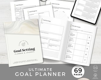 SMART Goal Planner Aufgaben-Manager, Ziele setzen Aktionsplanung, Rad des Lebens Vorlage, Vision Board Arbeitsblätter, Habit Tracker, Überprüfungsseite